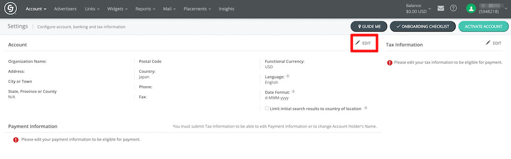 CJ Affiliateの登録手順